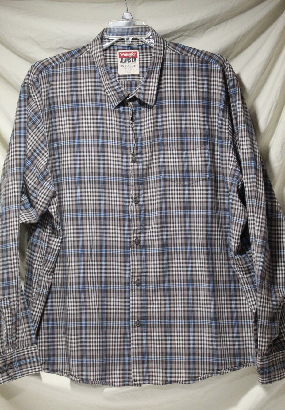 Wrangler Button-up Black Blue Tartan Plaid Shirt Men 3XL Pocket Cotton Workwear